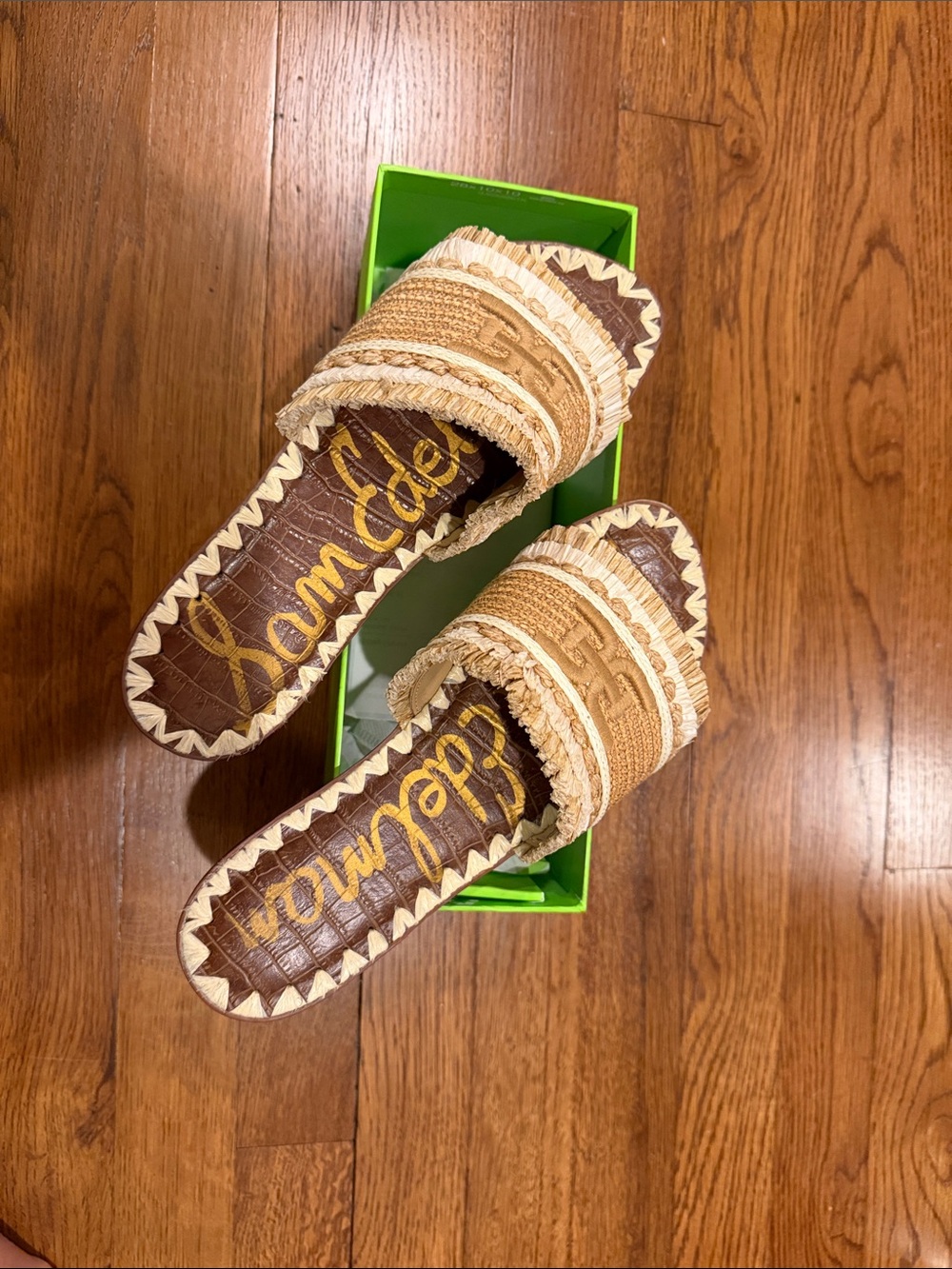 Sam Edelman Natural Raffia & Brown Slide Sandals